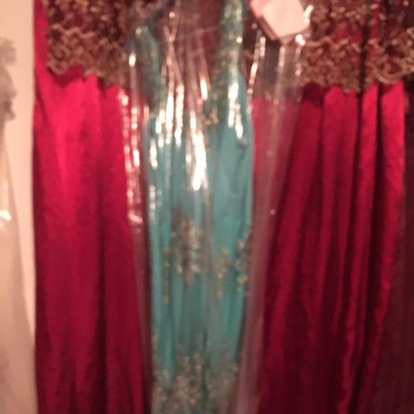Turquoise with gold dress - Picture 3 of 4